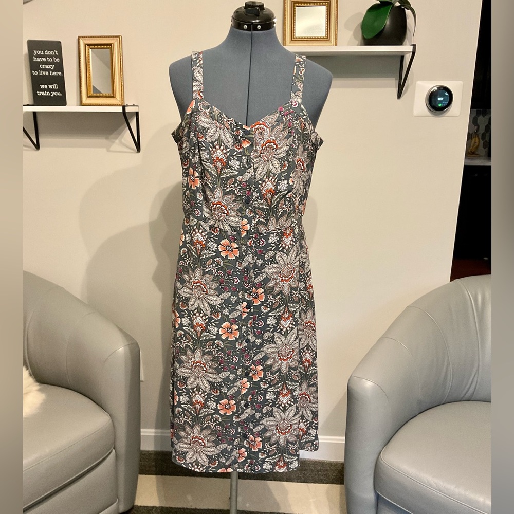 LOFT Floral Sleeveless Dress with Buttons